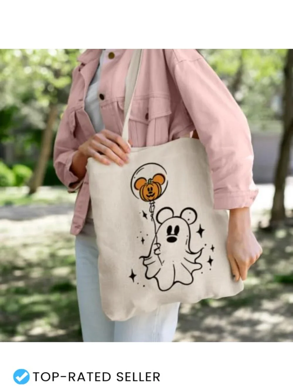 Eco-Friendly Cotton Canvas Tote Bag 16x14 Shoulder Strap Halloween